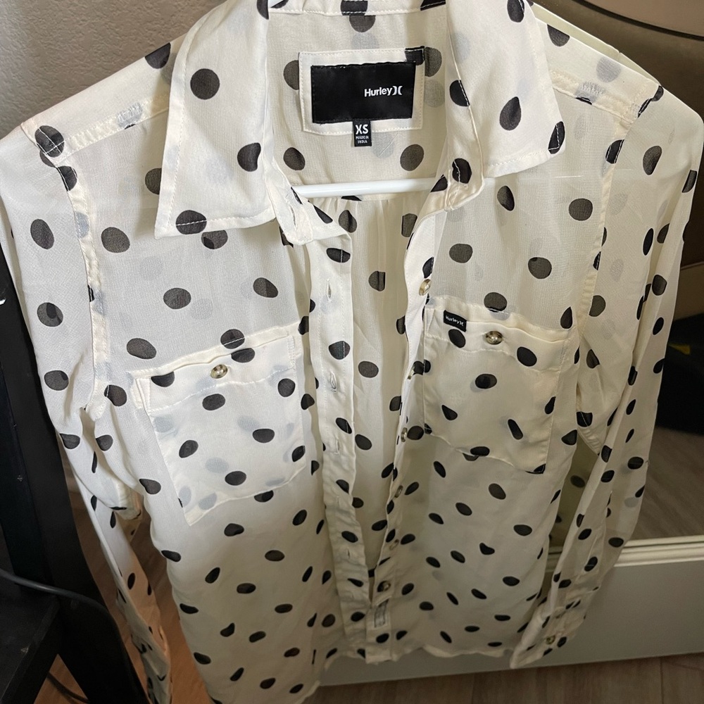 Hurley long sleeve too sheer material polka dot pattern
